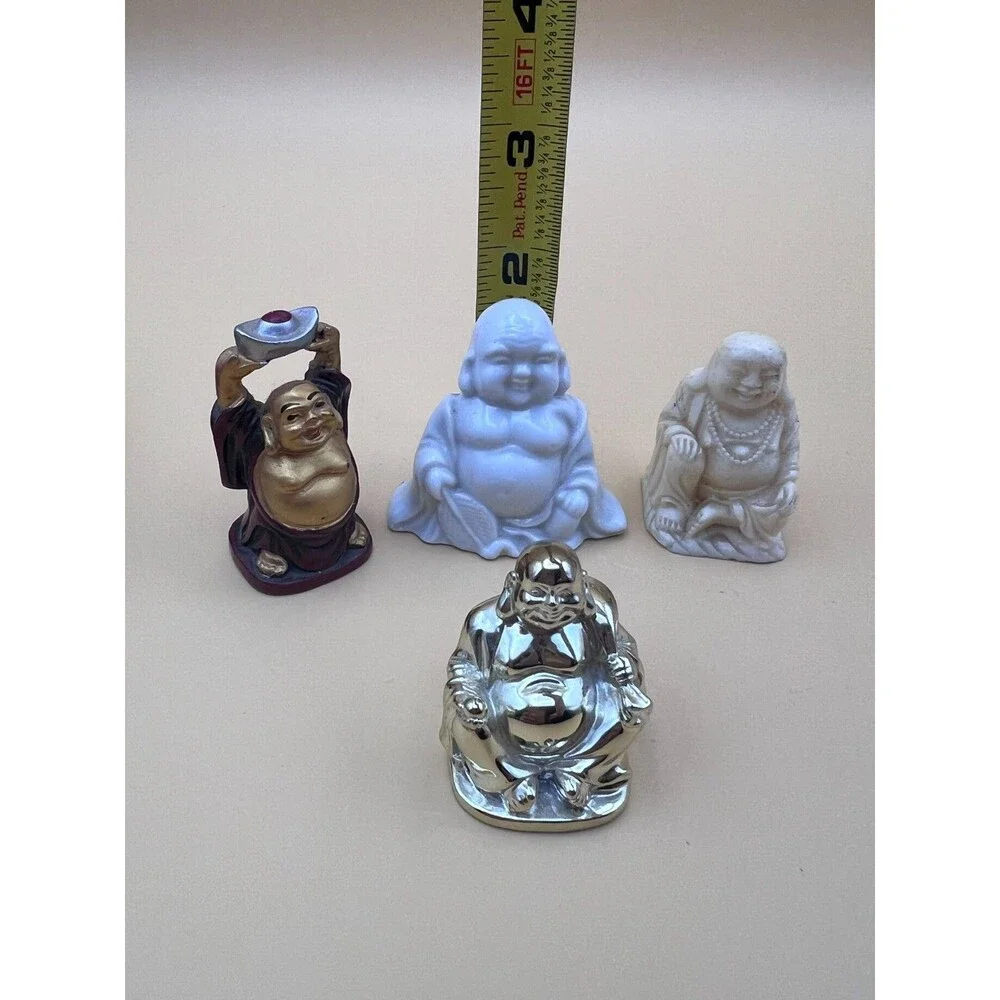 Lot of 8 Miniature Buddha and Happy Buddha Figurines - Stone, Resin, Ceramic